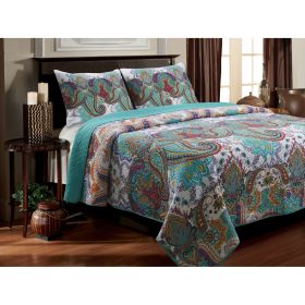 Twin size 2-Piece Cotton Quilt Set in Teal Multi-Color Paisley Pattern