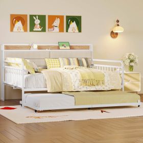 Full size White Metal Daybed with Upholstered Headboard and Twin Trundle