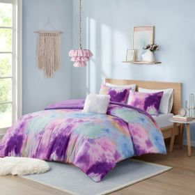 Full/Queen Watercolor Tie Dye Printed Comforter Set with Throw Pillow