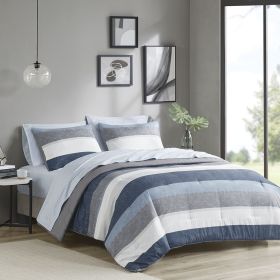 Stripe Comforter Set with Bed Sheets Blue/Grey King