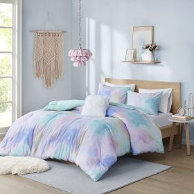 Twin/Twin XL Watercolor Tie Dye Printed Comforter Set with Throw Pillow