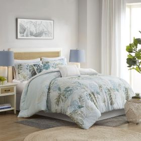 6 Piece Oversized Cotton Comforter Set with Throw Pillow Blue Cal King