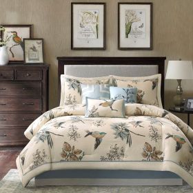 7 Piece Printed Cotton Twill Comforter Set Khaki King