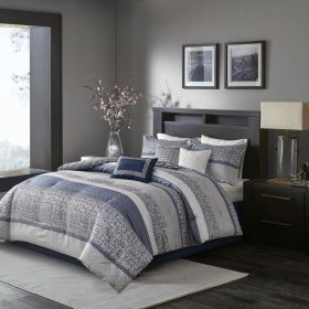 7 Piece Jacquard Comforter Set Navy King