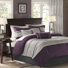 7 PC Pieced Faux Suede Comforter Set Purple Cal King
