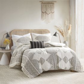 4 Piece Printed Comforter Set with Throw Pillow Black/Ivory King/Cal King