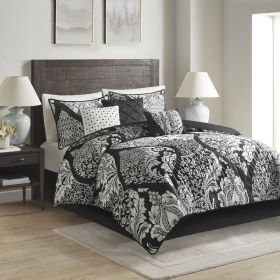 7 Piece Cotton Printed Comforter Set Black Cal King