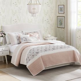 6 Piece Cotton Percale Quilt Set with Throw Pillows Blush King/Cal King