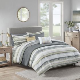 8 Piece Printed Seersucker Comforter and Quilt Set Collection Yellow King/Cal King