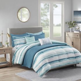8 Piece Printed Seersucker Comforter and Quilt Set Collection Aqua King/Cal King