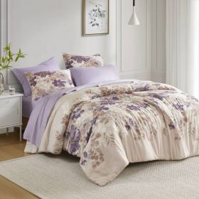 Floral Comforter Set with Bed Sheets Taupe Queen