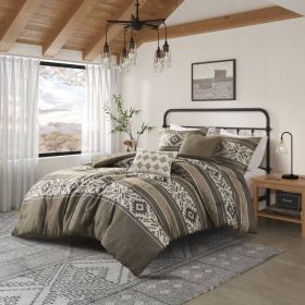5 Piece Stripe Herringbone Comforter Set with Throw Pillows Brown King/Cal King