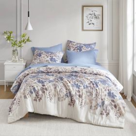 Floral Comforter Set with Bed Sheets Blue King