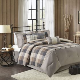 7 Piece Herringbone Comforter Set Neutral King