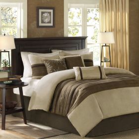 7 PC Pieced Faux Suede Comforter Set Natural Full