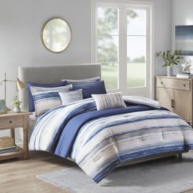 8 Piece Printed Seersucker Comforter and Quilt Set Collection Blue Full/Queen