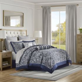 12 Piece Comforter Set with Cotton Bed Sheets Navy King
