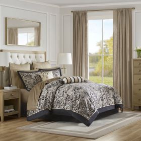 12 Piece Comforter Set with Cotton Bed Sheets Black Cal King