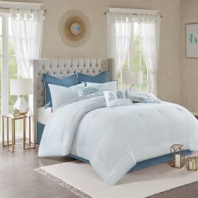 8 Piece Cotton Floral Printed Reversible Comforter Set Blue Queen