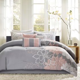 Printed Cotton Sateen Comforter Set Grey/Peach Twin/Twin XL