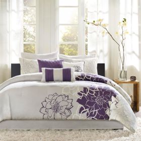 Printed Cotton Sateen Comforter Set Taupe Grey/Purple Cal King