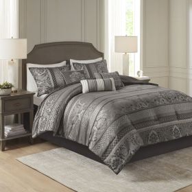 7 Piece Jacquard Comforter Set Grey King