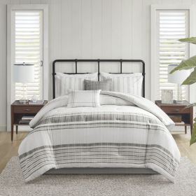 6 Piece Cotton Jacquard Oversized Comforter Set White/Grey Queen