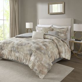 7 Piece Textured Cotton Blend Comforter Set Gray King