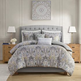 5 Piece Cotton Duvet Cover Set Grey Full/Queen