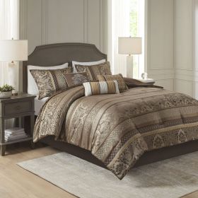 7 Piece Jacquard Comforter Set Brown/Gold King