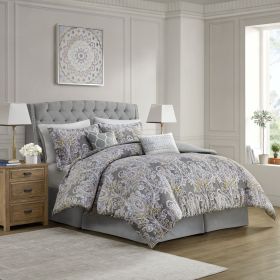 6 Piece Cotton Comforter Set Grey Queen