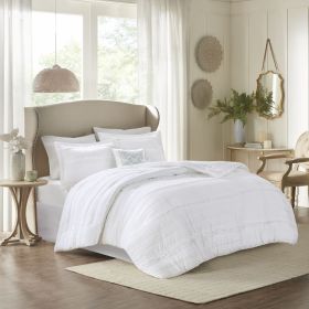 5 Piece Ruffled Comforter Set White Queen