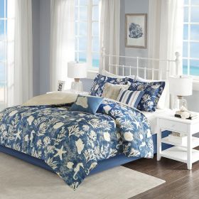 7 Piece Cotton Sateen Comforter Set Blue Cal King
