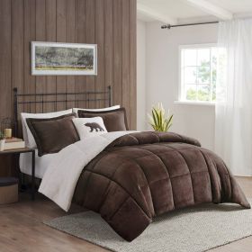 Full/Queen Plush to Sherpa Down Alternative Comforter Set (Color: as Pic)