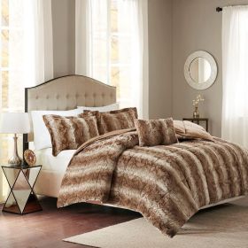 King 4PC Faux Fur Comforter Set (Color: as Pic)