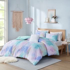 King/Cal King Watercolor Tie Dye Printed Comforter Set with Throw Pillow (Color: as Pic)